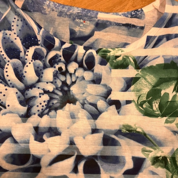 Style &Co floral striped blue and green top - Picture 6 of 8
